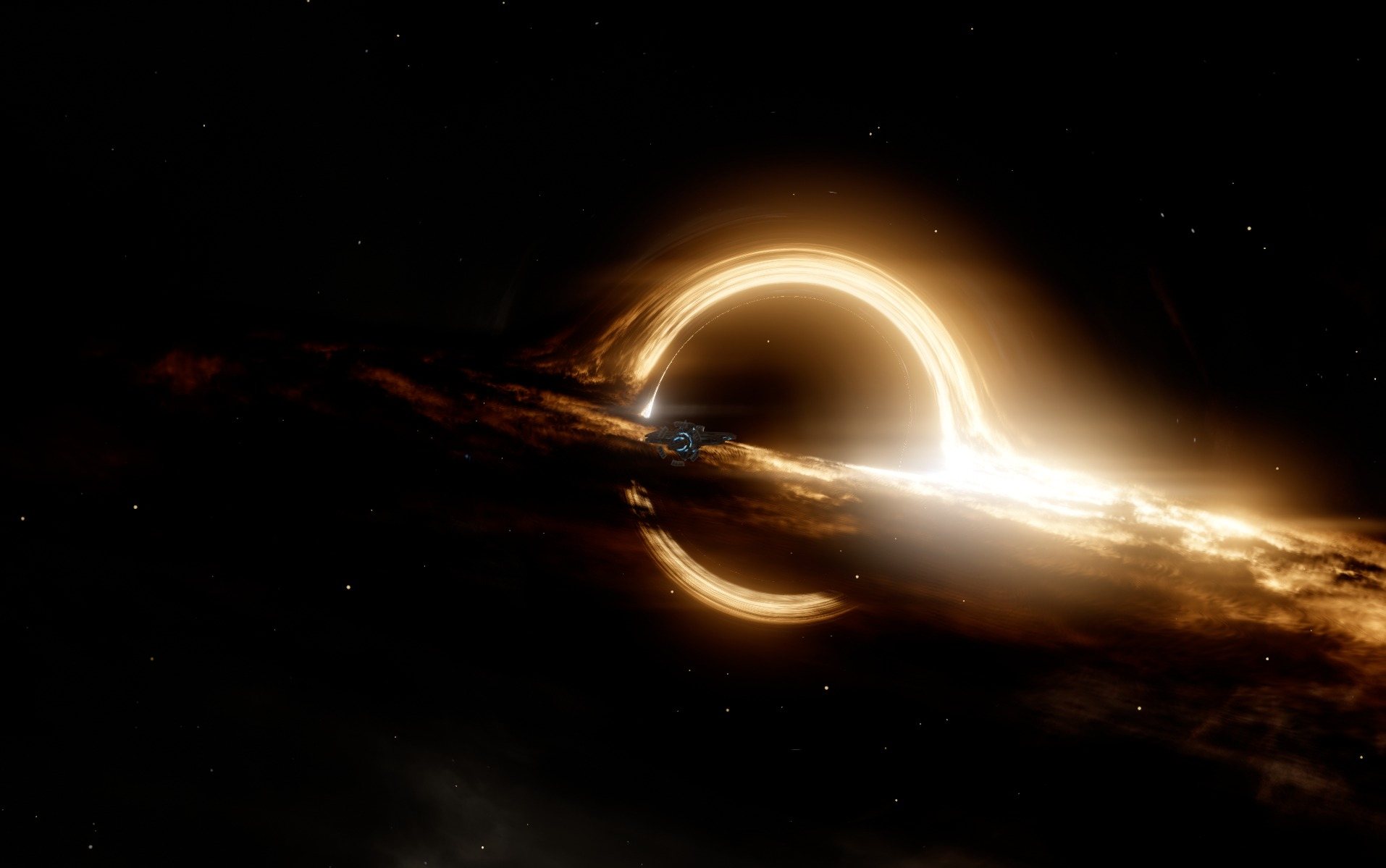 A ship crossing the accretion disc of a black hole