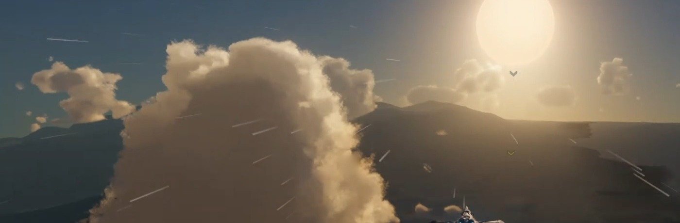 Low over the cloud deck of Vespera at sunset